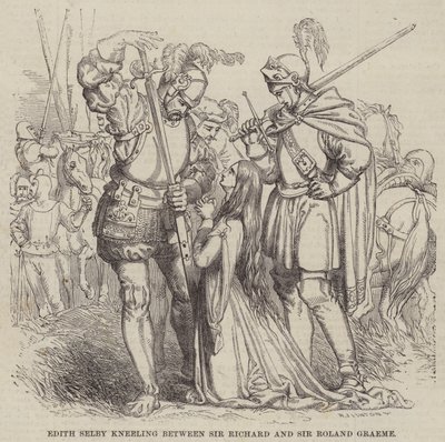 Edith Selby kneeling between Sir Richard and Sir Roland Graeme by William James Linton